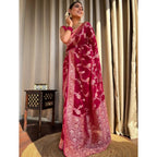 Generic Women's Silk Printed Saree With Unstitched Blouse 5.5Mtr (Pink)