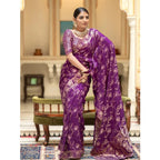 Generic Women's Silk Printed Saree With Unstitched Blouse 5.5Mtr (Purple)