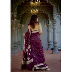 Generic Women's Cotton  Printed Saree With Unstitched Blouse 5.5Mtr (Purple)
