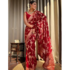 Generic Women's Silk Printed Saree With Unstitched Blouse 5.5Mtr (Red)