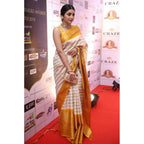 Generic Women's Silk Printed Saree With Unstitched Blouse 5.5Mtr (Off White-Yellow)
