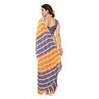 Generic Women's Small Lace Georgette Striped Ready-to-Wear Saree With Unstitched Blouse 5.5 Mtr (Orange-Grey)