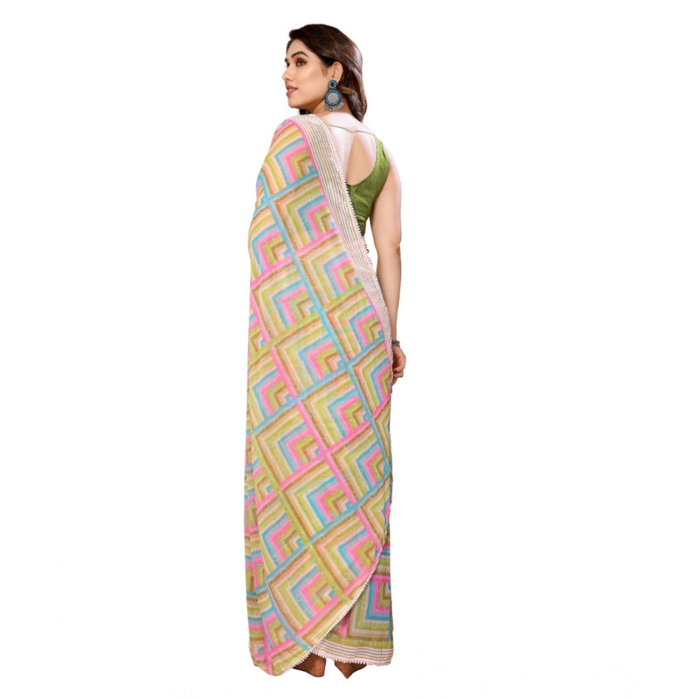 Generic Women's Small Lace Georgette Printed Ready-to-Wear Saree With Unstitched Blouse 5.5 Mtr (Green)