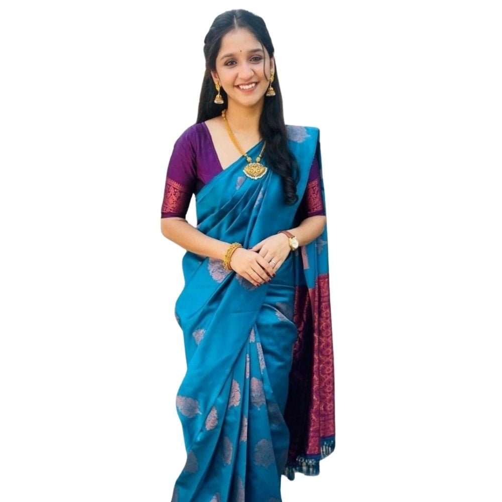 Generic Women's Silk Printed Saree With Unstitched Blouse 5.5Mtr (Rama)