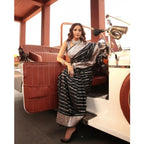 Generic Women's Silk Printed Saree With Unstitched Blouse 5.5Mtr (Black)