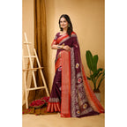 Generic Women's Soft Blooming Marshmallow Fabric Kalamkari Printed Saree With Unstitched Blouse 5.5Mtr (Wine)