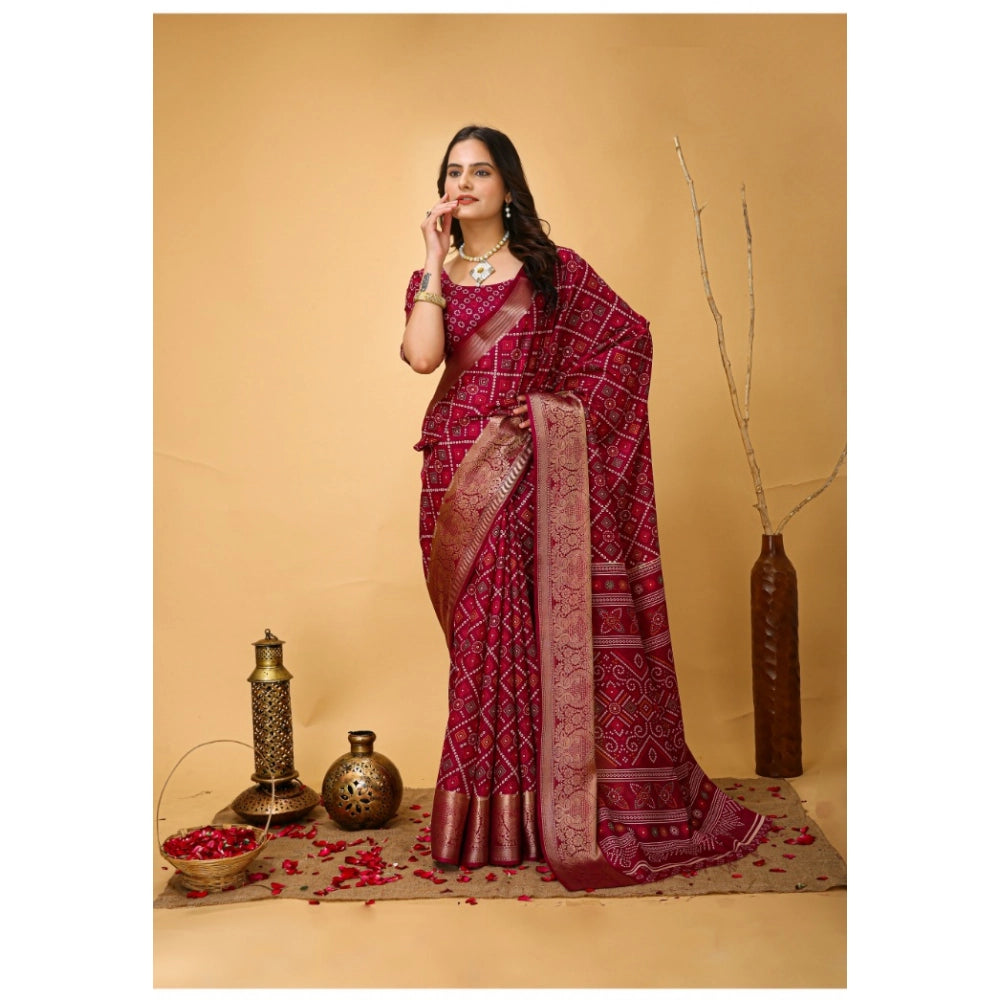 Generic Women's Soft Dola Cotton Kalamkari Printed Saree With Unstitched Blouse 5.5Mtr (Red)
