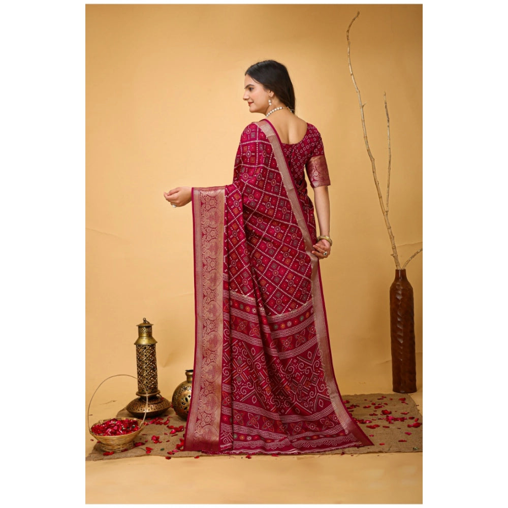 Generic Women's Soft Dola Cotton Kalamkari Printed Saree With Unstitched Blouse 5.5Mtr (Red)
