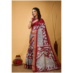 Generic Women's Soft Handloom Cotton Kalamkari Printed Saree With Unstitched Blouse 5.5Mtr (Maroon)