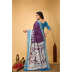 Generic Women's Soft Handloom Cotton Kalamkari Printed Saree With Unstitched Blouse 5.5Mtr (Purple)
