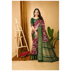 Generic Women's Soft Dola Cotton Kalamkari Printed Saree With Unstitched Blouse 5.5Mtr (Maroon)