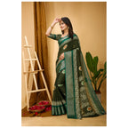 Generic Women's Soft Blooming Marshmallow Fabric Kalamkari Printed Saree With Unstitched Blouse 5.5Mtr (Green)