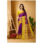 Generic Women's Soft Dola Cotton Kalamkari Printed Saree With Unstitched Blouse 5.5Mtr (Purple)
