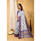 Generic Women's Soft Cotton Silk Printed Saree With Unstitched Blouse 5.5Mtr (Purple)