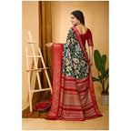 Generic Women's Soft Dola Cotton Kalamkari Printed Saree With Unstitched Blouse 5.5Mtr (Green)