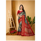 Generic Women's Soft Dola Cotton Kalamkari Printed Saree With Unstitched Blouse 5.5Mtr (Green)