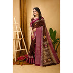 Generic Women's Soft Blooming Marshmallow Fabric Kalamkari Printed Saree With Unstitched Blouse 5.5Mtr (Maroon)