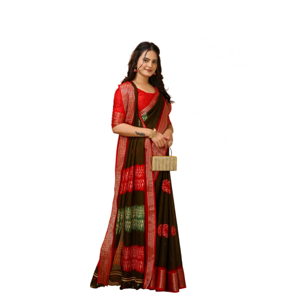Generic Women's Soft Blooming Marshmallow Fabric Kalamkari Printed Saree With Unstitched Blouse 5.5Mtr (Mehendi)