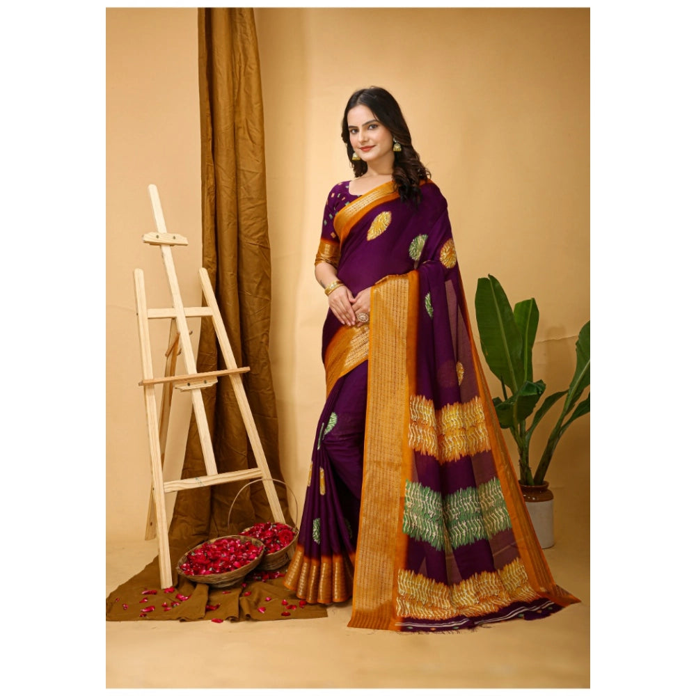Generic Women's Soft Blooming Marshmallow Fabric Kalamkari Printed Saree With Unstitched Blouse 5.5Mtr (Wine)