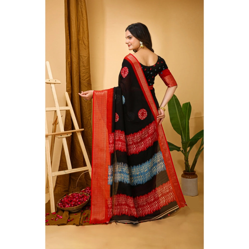 Generic Women's Soft Blooming Marshmallow Fabric Kalamkari Printed Saree With Unstitched Blouse 5.5Mtr (Black)