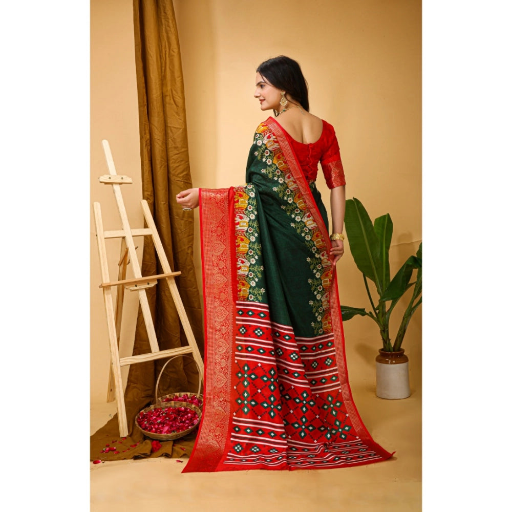 Generic Women's Soft Dola Cotton Kalamkari Printed Saree With Unstitched Blouse 5.5Mtr (Green)