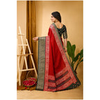 Generic Women's Soft Dola Cotton Kalamkari Printed Saree With Unstitched Blouse 5.5Mtr (Red)