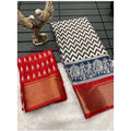 Generic Women's Soft Dola Cotton Kalamkari Printed Saree With Unstitched Blouse 5.5Mtr (Red)