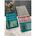 Generic Women's Soft Dola Cotton Kalamkari Printed Saree With Unstitched Blouse 5.5Mtr (Turquoise)