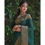 Generic Women's Soft Lichi Silk Solid Saree With Unstitched Blouse 5.5Mtr (Green)