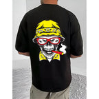 Generic Men's Casual Cotton Blend Printed Round Neck Half Sleeve T-Shirt (Black)