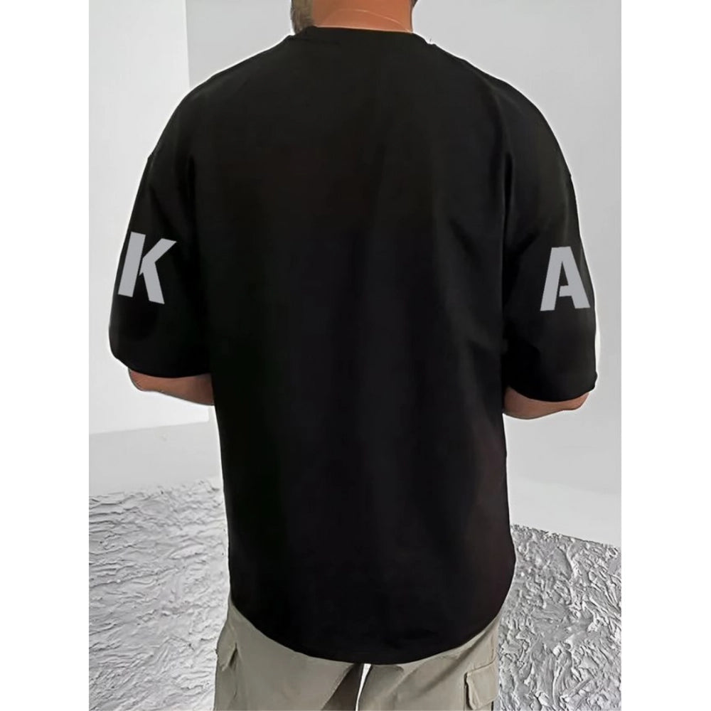 Generic Men's Casual Cotton Blend Printed Round Neck Half Sleeve T-Shirt (Black)