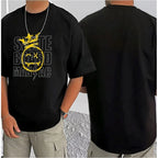Generic Men's Casual Cotton Blend Printed Round Neck Half Sleeve T-Shirt (Black)