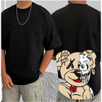 Generic Men's Casual Cotton Blend Printed Round Neck Half Sleeve T-Shirt (Black)