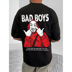 Generic Men's Casual Cotton Blend Printed Round Neck Half Sleeve T-Shirt (Black)