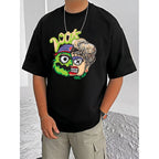 Generic Men's Casual Cotton Blend Printed Round Neck Half Sleeve T-Shirt (Black)