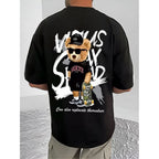 Generic Men's Casual Cotton Blend Printed Round Neck Half Sleeve T-Shirt (Black)