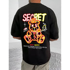 Generic Men's Casual Cotton Blend Printed Round Neck Half Sleeve T-Shirt (Black)