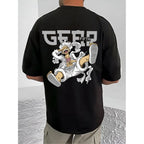 Generic Men's Casual Cotton Blend Printed Round Neck Half Sleeve T-Shirt (Black)