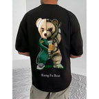 Generic Men's Casual Cotton Blend Printed Round Neck Half Sleeve T-Shirt (Black)