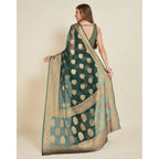 Generic Women's Soft Organza Silk Weaving Design Saree With Unstitched Blouse 5.5Mtr (Green)