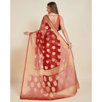 Generic Women's Soft Organza Silk Weaving Design Saree With Unstitched Blouse 5.5Mtr (Red)