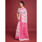 Generic Women's Jamdani Cotton Silk Printed Saree With Unstitched Blouse 5.5Mtr (Pink)