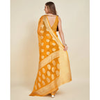 Generic Women's Soft Organza Silk Weaving Design Saree With Unstitched Blouse 5.5Mtr (Yellow)
