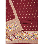 Generic Women's Banarasi Silk Printed Unstitched Salwar Suit Material With Dupatta (Maroon, 3Mtrs)