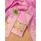 Generic Women's Banarasi Silk Printed Unstitched Salwar Suit Material With Dupatta (Light Pink, 3Mtrs)