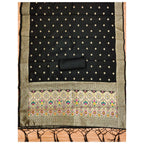 Generic Women's Banarasi Silk Printed Unstitched Salwar Suit Material With Dupatta (Black, 3Mtrs)