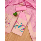 Generic Women's Banarasi Silk Printed Unstitched Salwar Suit Material With Dupatta (Light Pink, 3Mtrs)