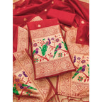 Generic Women's Banarasi Silk Printed Unstitched Salwar Suit Material With Dupatta (Red, 3Mtrs)