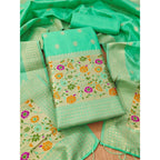 Generic Women's Banarasi Silk Printed Unstitched Salwar Suit Material With Dupatta (Sea Green, 3Mtrs)