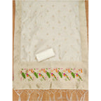 Generic Women's Banarasi Silk Printed Unstitched Salwar Suit Material With Dupatta (White, 3Mtrs)